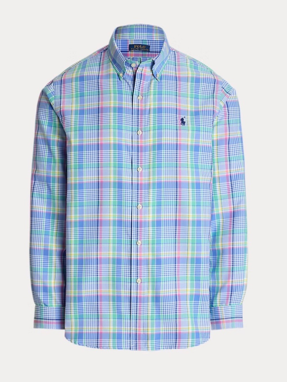 Polo Ralph Lauren Pastel Blue Plaid Button-Down Performance Cotton Stretch XXL